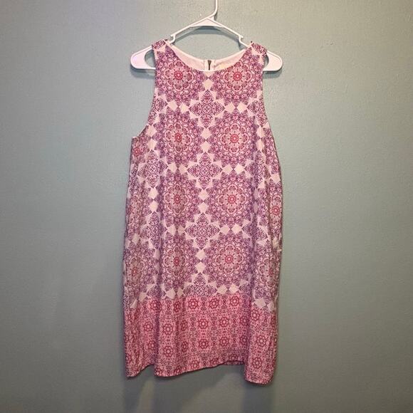 EVERLY Dresses & Skirts - Women's Everly White Pink Purple Patterned Sleeveless Shift Dress Size L